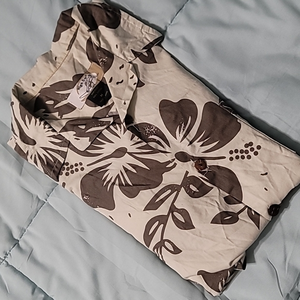 High Surf Beige w/Brown Tropical Print SS Button-down‎ Men's(M) Used/Good Cond.